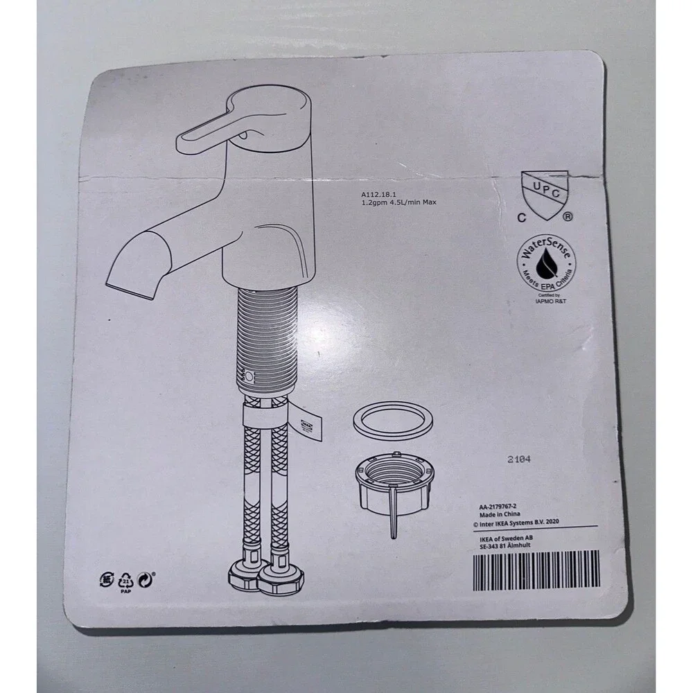 Ikea Saljen Black Bathroom Sink Faucet 204.003.23 One Hole